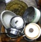 Vintage metal potware, incl, boiling pot, pan, large mixing bowl, and more. Pieces look to be in