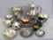Collection of silver toned items incl teapot, creamer and sugar marked Leenard Silver Plate; other