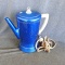 Blue West Bend Flavo-Matic coffee percolator, has all pieces. Stands 11'' tall, with some wear spots
