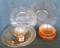 Beautiful pink Depression glass dishes. Have a flowered design and in good condition with two noted