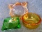 Colored glass ash trays. All in good condition, largest measures 4'' x 4''