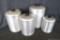 Labeled aluminum bulk food containers. Nice retro set for storage in your kitchen, largest canister