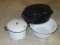 Located at alternate address in Prentice. Black and white enameled stock pot and basin, plus an