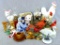 Cute animal figurines, wick lanterns, and other glass items. Some pieces have paint chip/wear but