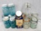 Ball blue glass jars and Atlas bail top jars. All in good condition, some ball covers has come wear.