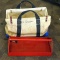 Heavy Lineman's canvas tool tote with reinforced bottom from Estex Mfg Co measures nearly 2' wide.