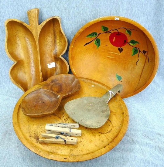 Butter paddle, Monkey-Pod dish, one made in Philippines, 12" lazy Susan, 10-1/2" wooden bowl.
