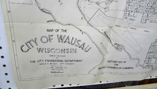 Neat old map of the city of Wausau Wisconsin was revised December of 1951. Measures about 44" x 20"