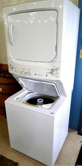 GE Appliances washer and dryer stacked unit. Removed from service, very nice condition. Washer has a