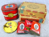 Vintage Van Dyck, Velvet, and Prince Albert cigar boxes, tins, and more. Tins measure 4''x3''x1''