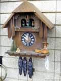 Seller notes that this Pump Joele musical cuckoo clock runs. measures about 12'' over body and is in