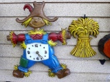 Cast metal scarecrow clock comes with complimentary shock of wheat and matches the other one in lot
