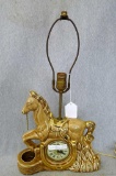 Unique horse lamp is also a clock with Lanshire movement. Measures about 13