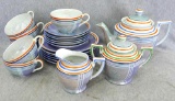 Retro tea set made in Japan incl teapot, 6 cups and saucers, 6 plates, cream and a complimentary