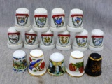 Black and gold Limoges Castle thimble, Aynsley China thimble, one from Austria, One Hammersley bone