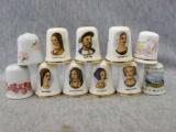 Set of 7 King Henry VIII thimbles by St. George fine bone china, made in England; plus thimbles made