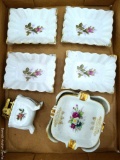 Smoking set with lighter and another set of four fine china smoking trays with rack by Norcrest