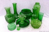 Green Depression glass and other green glass. 9