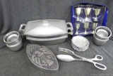 York Metalcrafters and Duracast metal serving dishes. Biggest serving tray measures 13'' x 3''