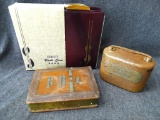 Antique surrounding area sponsored coin banks, The Bank of Athens Wis. and another book styled coin