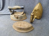 Asbestos 72-8 Sad Iron, Wapak no. 6 iron, and another vintage hot iron. Neat pieces mainly measure