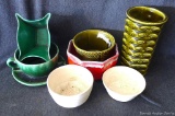 Cute vase and planters. One green planter may be a Mccoy but am unsure. All pieces are in good