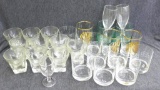Unique drinking glass set and more drinking glasses. All glasses are in good shape with no seeable