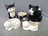 Clay Art cat teapot, cat desk organizer made in Japan, cat planter, more fun cat pieces. Teapot