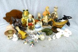 Figurines, some marked Japan incl grandmothers and fathers, rabbits, orcas, squirrel, little