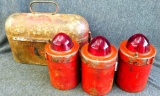Set of three vintage Type L road signals made by Anthes Force Oiler Co. Comes with case. Neat