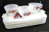 Pretty flowered luncheon dish set. With tea cups and platters, all in good shape. Platters measure