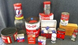 Vintage spice and food containers, incl Hills Bros Coffee tin container, Calumet Baking Powder tin