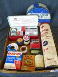 Vintage First-Aid kit and other minor medical vintage containers, some with contents still. Brands