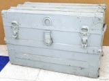 Neat antique wooden chest. One back hinge is broken, top does latch. Measures 28'' x 18'' x 15'',