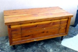 Retro wooden chest, wood is in very nice condition. Measures 37'' x 17'' x 18''. Top opens and