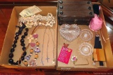 Located at alternate address in Prentice. Nice wooden jewelry box, glass ring holders, glass