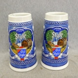 Ceramarte Brazil Heileman's Old Style Beer mugs. One mug has large chip on the bottom, but both are