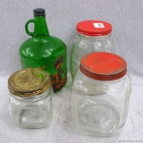 Small collection of large glass jars. All in decent condition, some wear to caps. One gallon jug