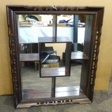 Pretty, unique mirrored shelving. Measures 33'' x 27'' x 5'', wooden frame in nice condition. Some