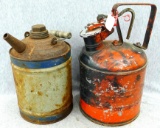 Vintage safety can and an old oil can with a wooden handle. Seller notes the larger is a rare can by
