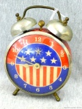 Retro patriotic Lux alarm clock was made in USA and is marked Robert Shaw Controls Company. Measures