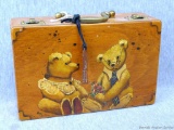 Hand painted wooden box depicts teddy bears and measures 8