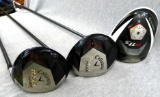 Razr Hawk golf clubs by Callaway, No. 3 and No. 5; TaylorMade Phantom RIP FlexR R11S golf club. All