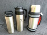 Nice Yeti thermos, stainless flask, and a NSF half & half carafe. All in good condition, Yeti about