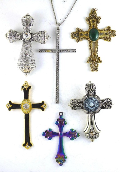 Variety of fashionable cross pendants and rhinestone cross necklace, 4" long with 14" chain, no