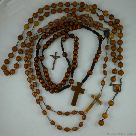 Three wooden rosaries up to 24". One needs to be reconnected and crucifix added, other just needs