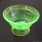 Green vaseline pedestal dish, measures 4'' x 7''. No seeable cracks/ships very nice dish.
