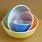 Primary colored nesting Pyrex bowl set. Glass in good condition, some minor wear to paint. Great