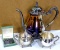Pretty Oneida teapot with Leonard Silver Plate cream and sugar, more. Teapot about 9