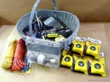 Five 12' Stanley tape measures; two bundles of twine, entry knob set, screwdrivers, more.